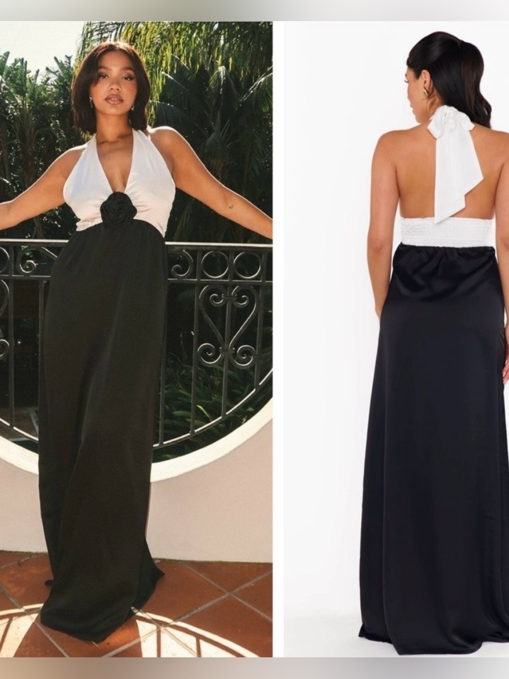 Show me your mumu Marilyn rosette satin halter maxi dress NWT SZ s evening wear